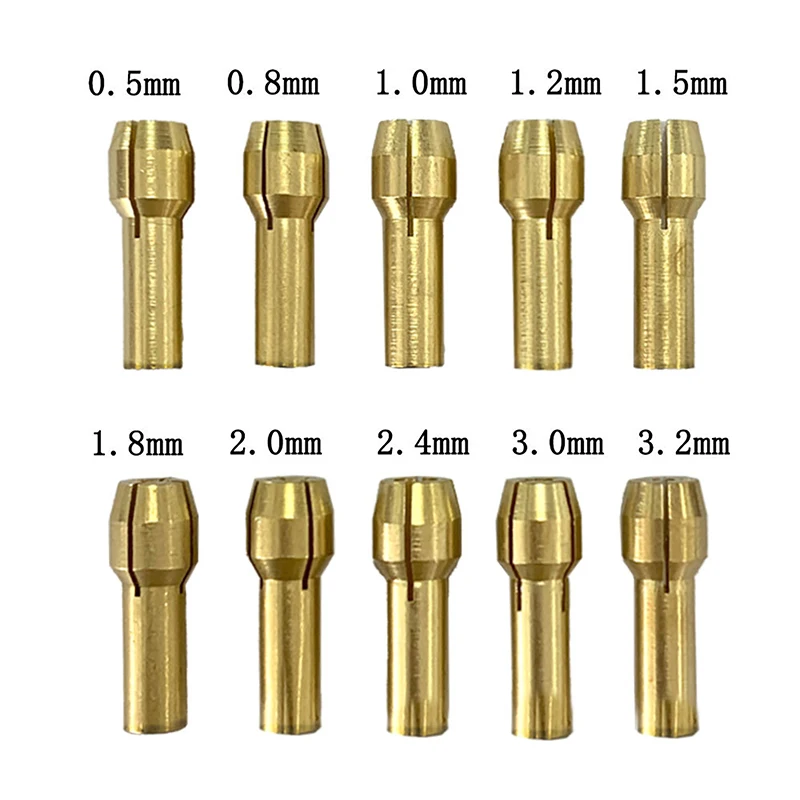 파워 로터리 툴용 10개 세트 0.5mm-3.2mm 미니 드릴 척 어댑터 척 어댑터용 마이크로 콜렛 황동