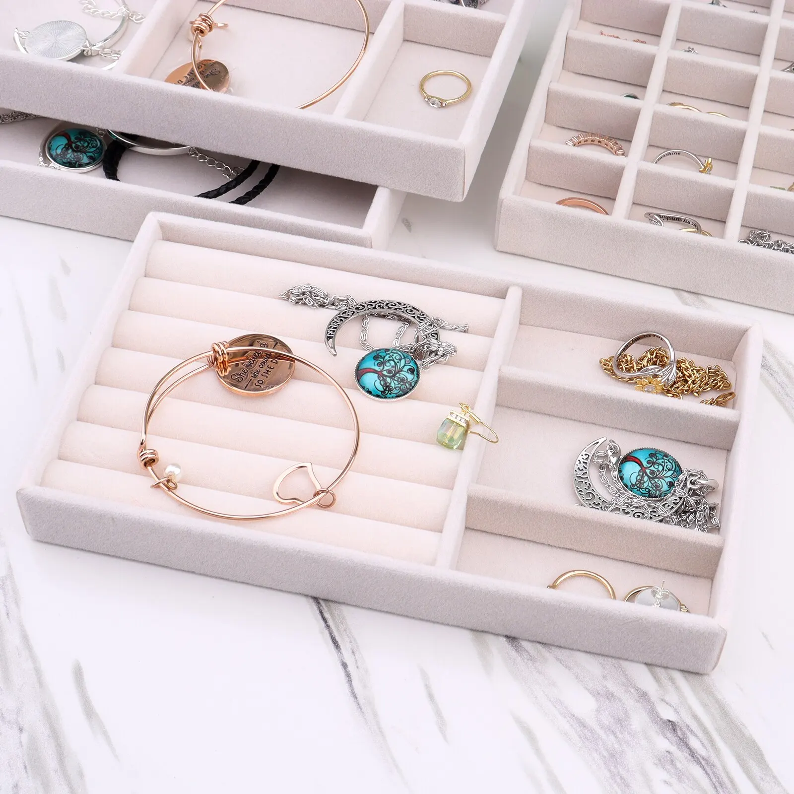 Quality Ring Jewelry Storage Box Portable Grids DIY Beads Organizer Tray  Charms Holder Case Necklace Bracelet Drawer Accessorie
