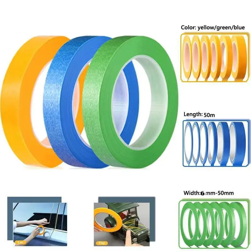 Professional Yellow Masking Tape for Precision Car Painting, Flexible Width Textured Paper, No Residue Easy Tear, Versatile Length Options