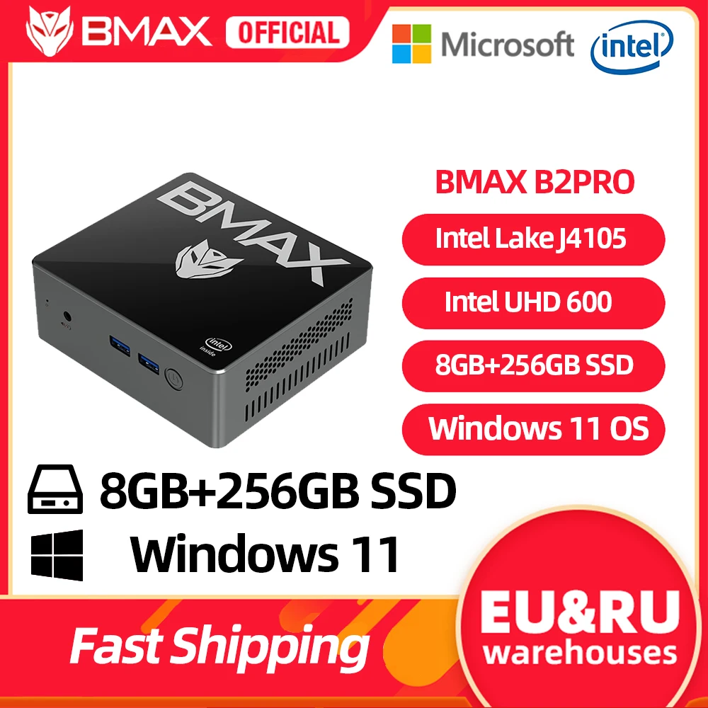  World Premiere BMAX B2 Pro Mini PC Windows 11 All In One Desktop Intel J4105 8GB RAM 256/512GB/1T SSD Intel UHD Graphics 600 