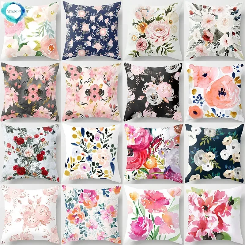 Loussiesd Set Di 2 Federe Per Cuscini Quadrati Con Motivo Floreale Botanico, Reversibile, A Tema Naturale, Decorazione Per La Casa, Per Donne E Uomini, Fiori Da Giardino, 40 X 40 Cm