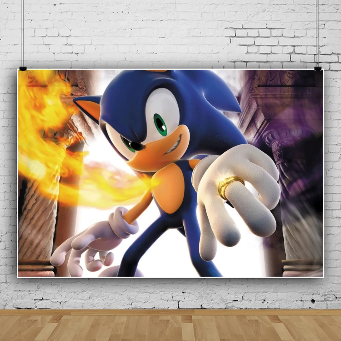 thumbnail image 1 of Fondo fotográfico de Sonic The Hedgehog para fotografía, suministros para fiestas de cumpleaños, baby shower, pancarta decorativa personalizada, 1 of 5