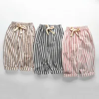 Pantalon à rayures en coton et lin pour garçon et fille, style décontracté, été automne 1