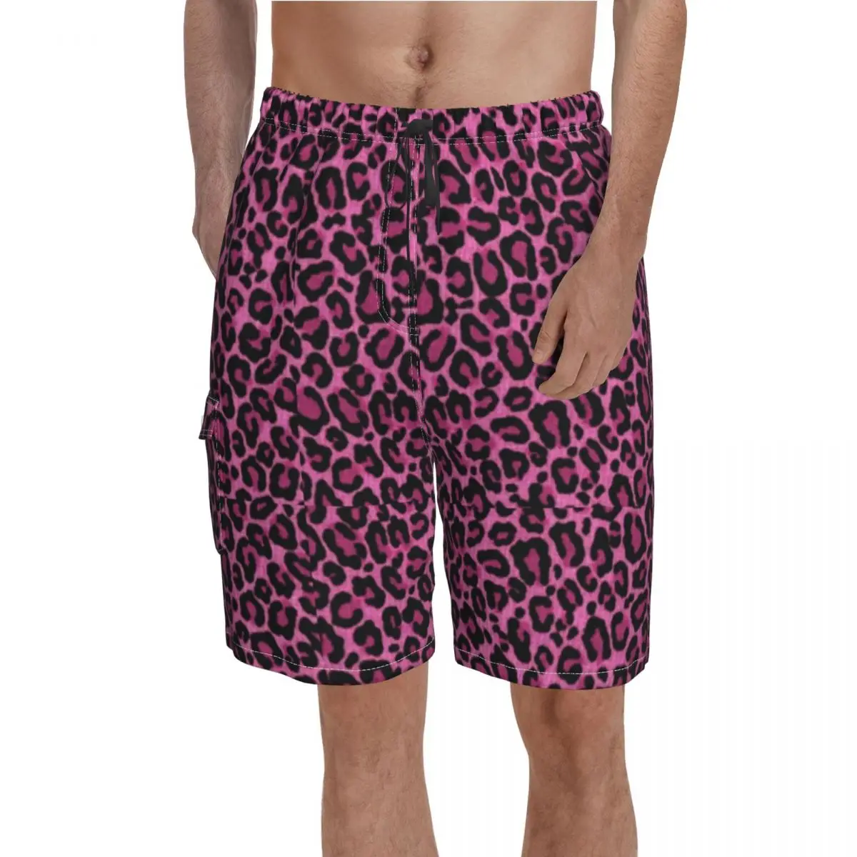 Funky Leopard Print Board Shorts Pink 