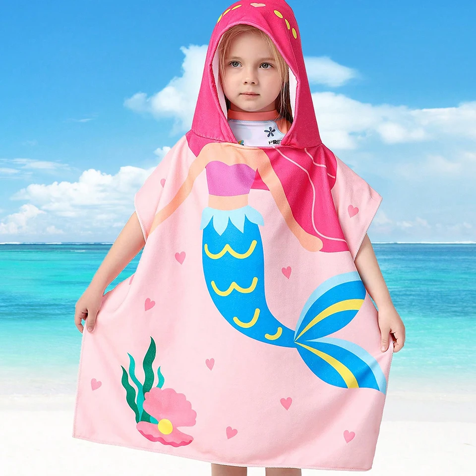 Enfants Serviette De Plage Poncho À Capuchon, Treer Dessin Animé