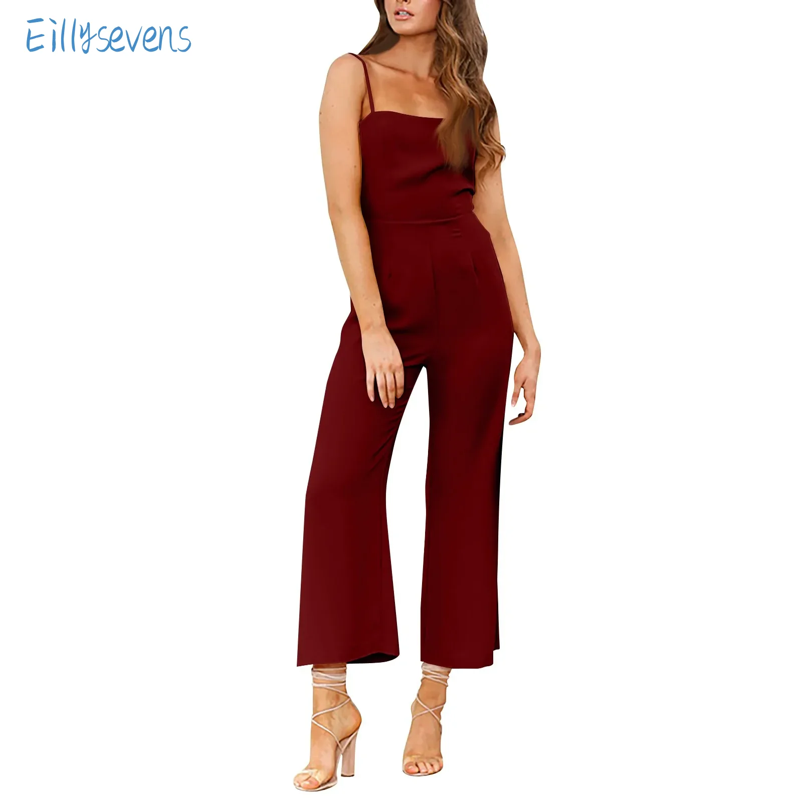 

Summer Suspender Jumpsuits Women New Simple Solid Color High Waist Rompers Daily Causal Elegant All-Match Straight Jumpsuits