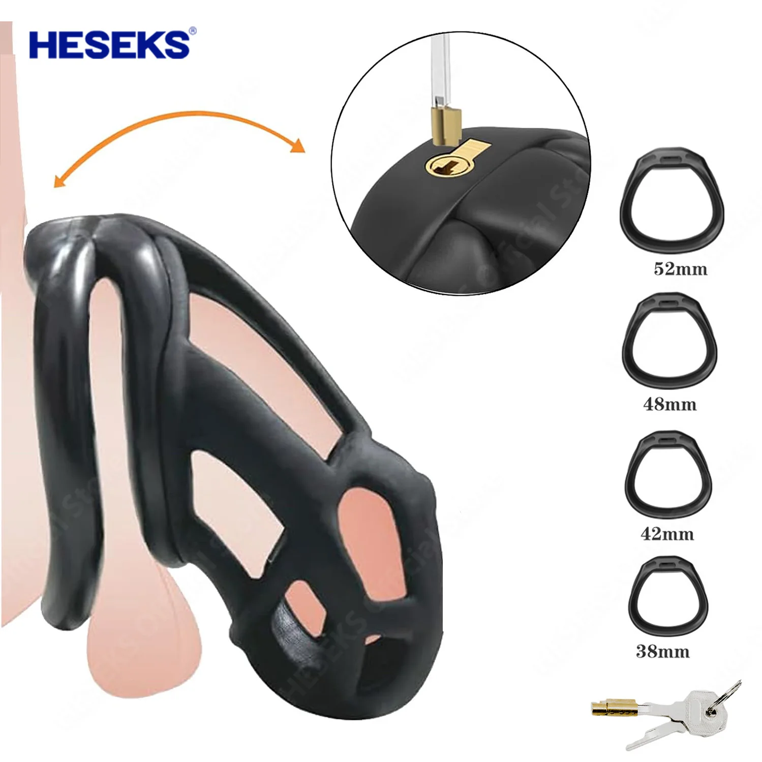 HESEKS Cobra Chastity Device for Sissy Beginner Invisible Lock 3D Penis Cock Cage with 4 Rings Bondage Exercise BDSM Sex Toys penis chastity cage chastity lock sex toy chastity cage accessory penis cock ring