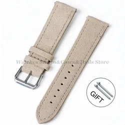 Vintage Handmade Suede Leather Watchband with Stitching Details for 22mm (Beige)