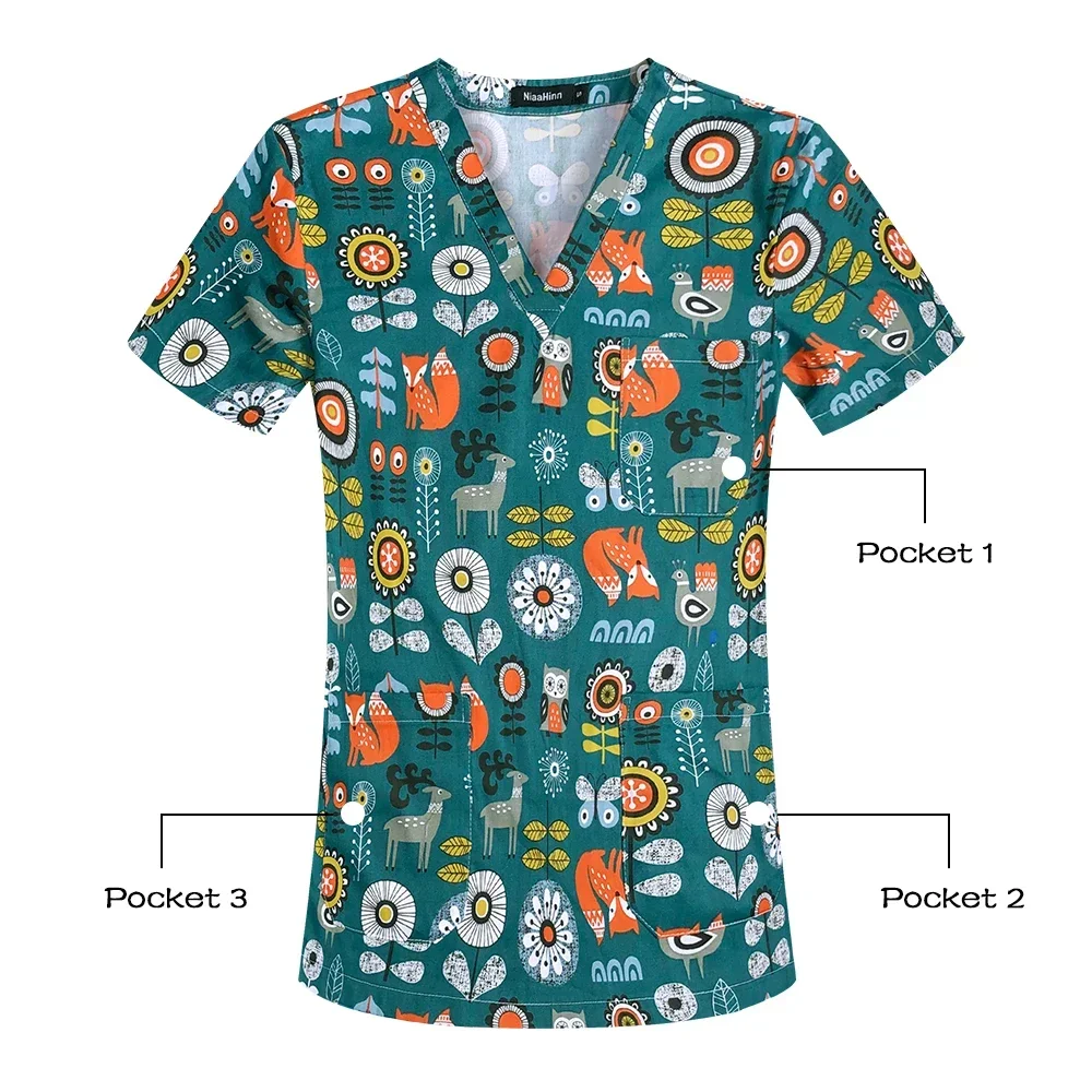 Medical Scrubs Cartoon Printing New Surgical Uniforms Woman Scrubs Jacket Veterinary Uniform Mens Scrub Tops Unisex Cotton Medical Accessories
