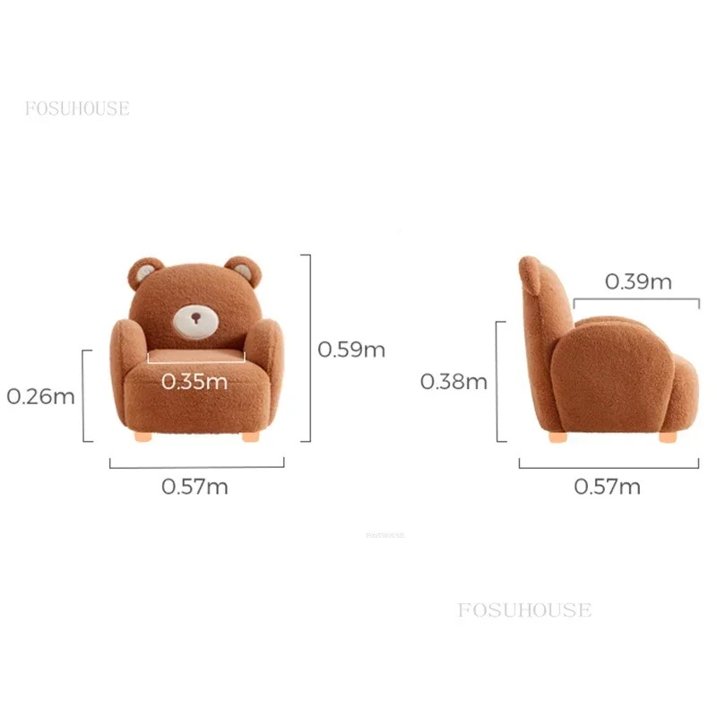 Cartoon Solid Wood Feet Children's Sofas Living Room Children's Armchair Home Cute Bear Backrest Lazy Single Sofa for Children X