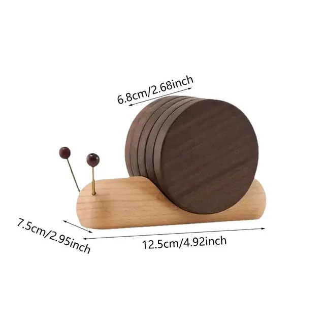 Cute Snail Wooden Drink Coaster Set – Magnetic Heat-Resistant Walnut Cup Mats for Tea, Coffee & Living Room Decor 6