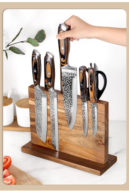 Knife nights-Porte-couteau magnétique, support pour comptoir de cuisine,  étagères de rangement en bois, double