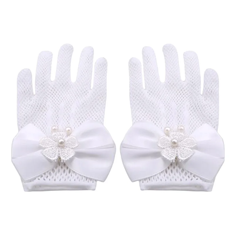 White Gloves Mesh Bow Lace Flower Glove Girl Kids Mittens Thin Princess Children Gloves Party Fashion Gifts