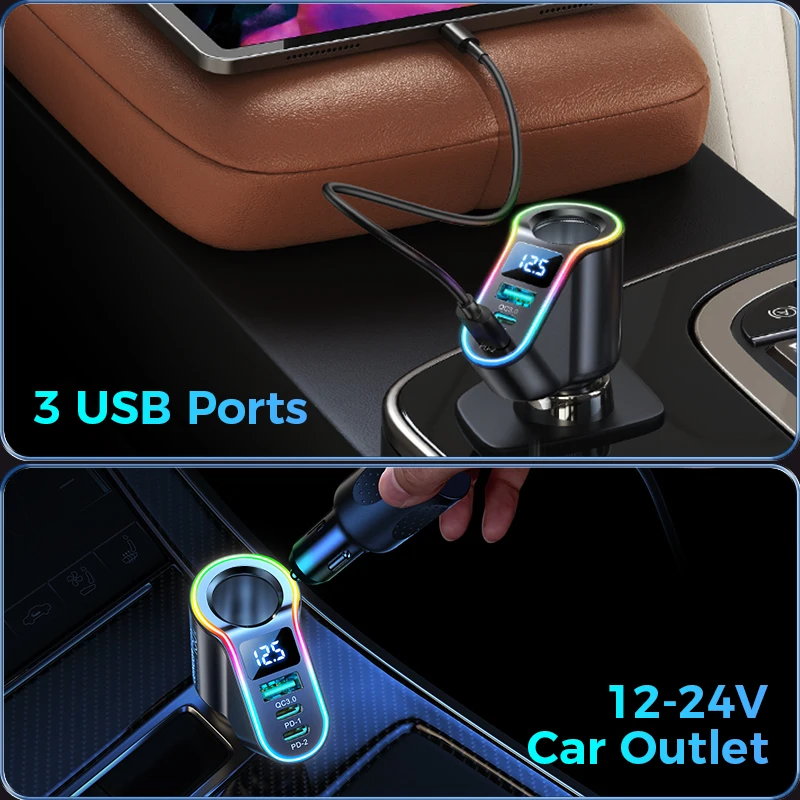 150W USB Car Charger Cigarette Lighter Splitter Fast 12V Car Charger Adapter Compatible with iPhone/Samsung/GPS/Dash Cam car charger car phone charger