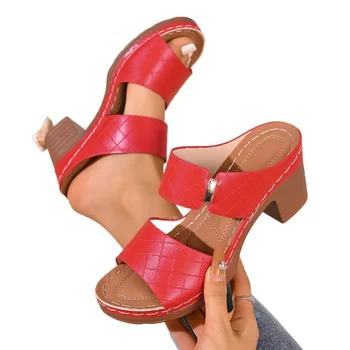 2026 Casual Slingback Slides Shoes Women Summer Lightweight Hollow Sandals High Heels New Dress Chunky Open Toe Slippers Female 1
