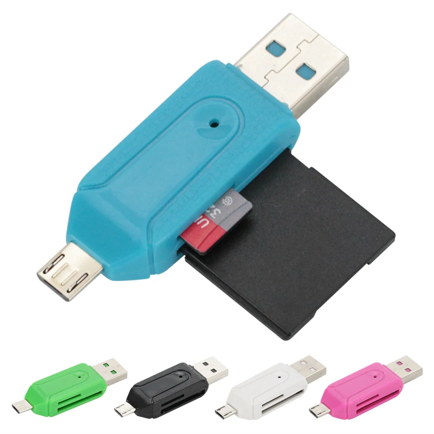 200pcs 2 in 1 USB OTG Card Reader Universal Micro Usb TF SD Card Reader Adapter for PC Phone Computer