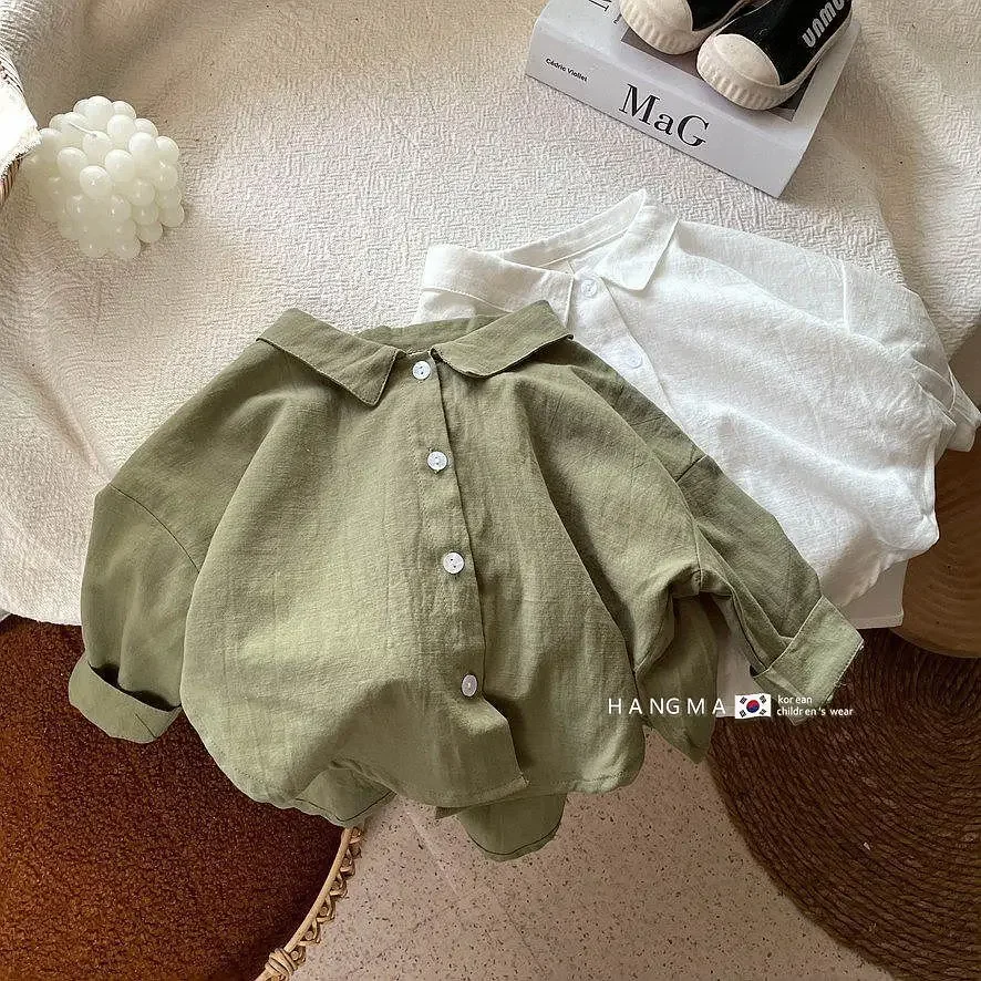 Children Clothing Sring Autumn Korean Style Cotton Boys and Girls Loose Fitting Wide Lapel Children Casual Simple Shirt