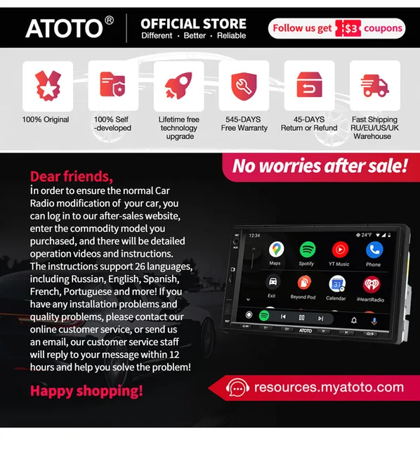 ATOTO S8 Standard 7 2DIN Car Stereo GPS NVAI Wireless Android Auto  /CarPlay,2BT