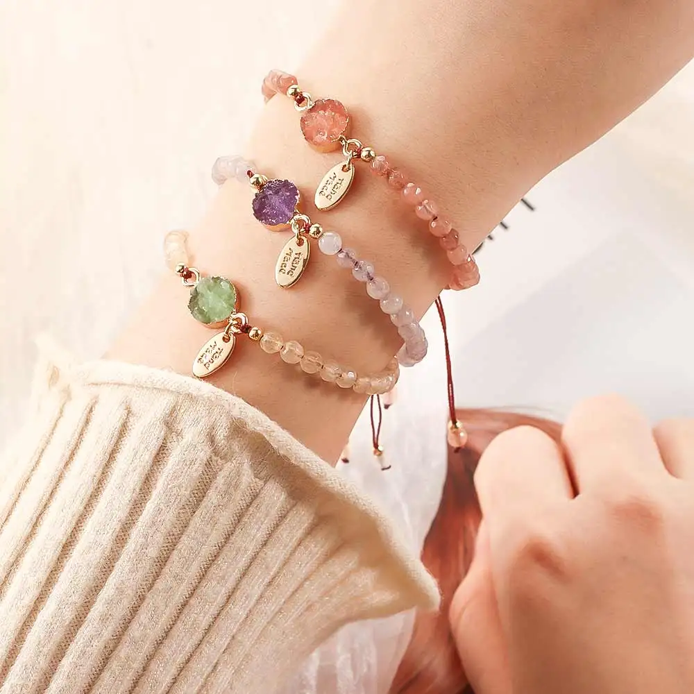 Beaded Bracelet Stone Bead Bracelet Natural Stone Bracelet 12 Constellation Lucky Stone Balance Beads 7 Chakra Bracelet 3mm Beads Reiki Buddha Prayer Adjustable Bracelets for Women