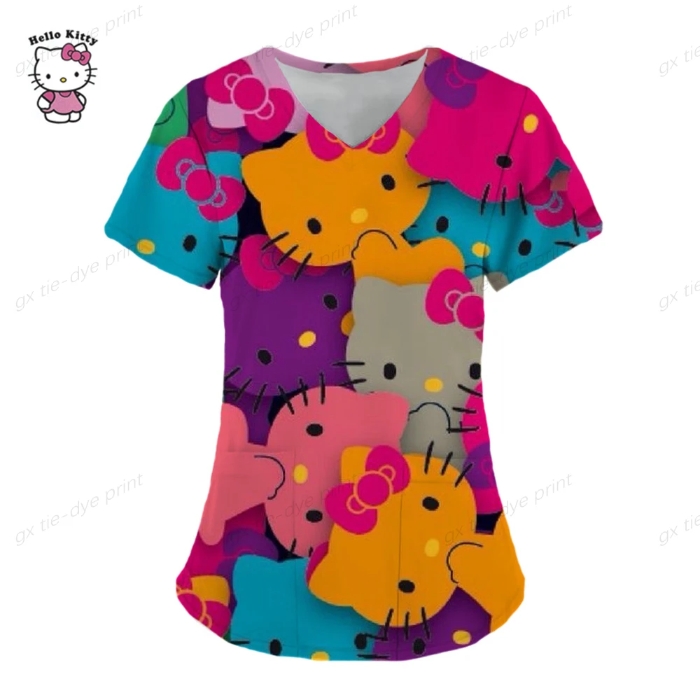 thumbnail image 1 of Camiseta Hello Kitty Camisetas Uniforme Enfermera Bolsillo Hello Kitty Cuello V Ropa Mujer Tops Hospital Top Mujer 2023 Uniforme Cuello, 1 of 5