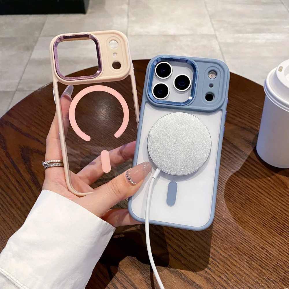 Transparent Armor Case For Iphone 16 15 14 13 Pro Max Plus 17 Air Magnetic Acrylic Metal Lens Shockproof Cover_voghion.com