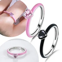 2025 Valentine's Day 925 Silver Black & Pink Heart Shiny Zircon Rings Trendy Ring for Women Love Gift DIY Fine Jewelry 1
