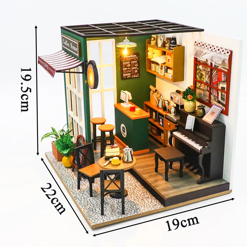 Build Your Own Café, Doll House DIY Kit, Model Set, Miniature Café Shop Craft Kit for Adults, Mini Diorama Shop With Furniture