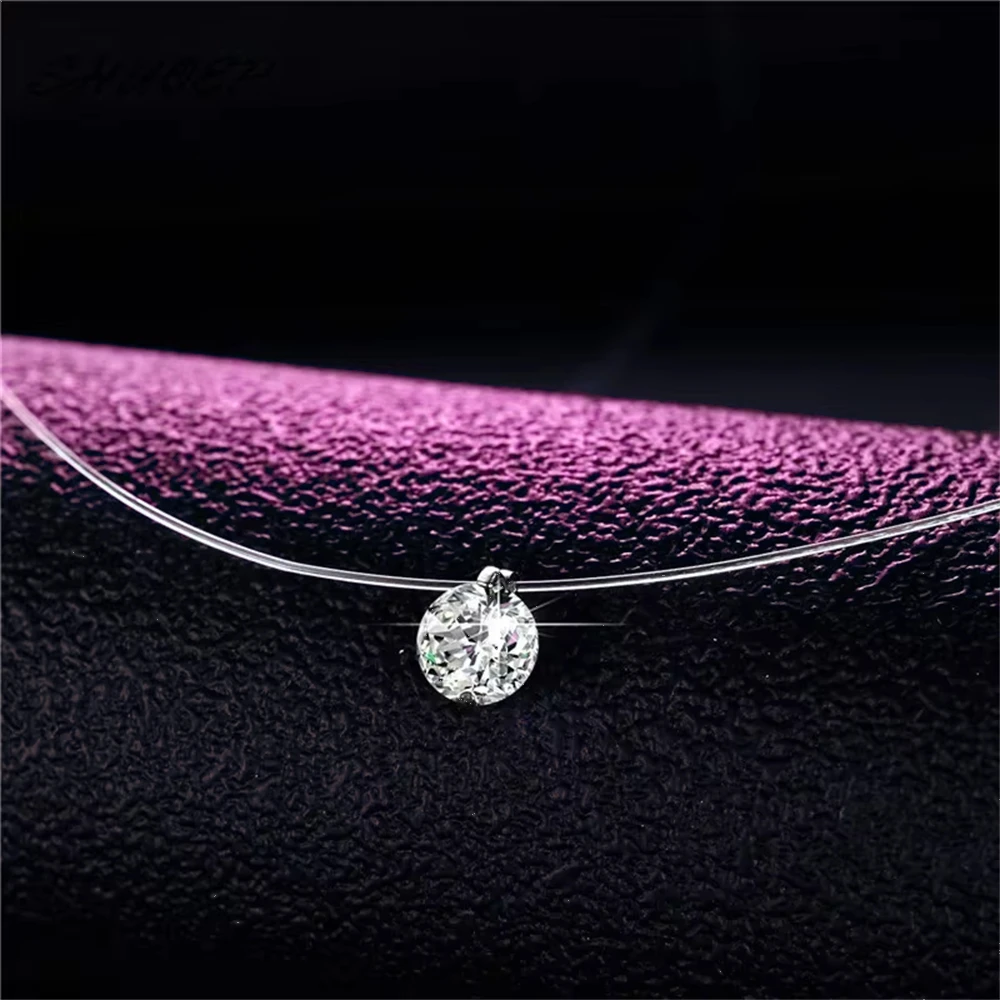 1ct Moissanite Diamond S925 Sterling Silver Invisible Transparent Fishing Line Clavicle Chain Necklace Women's Jewelry