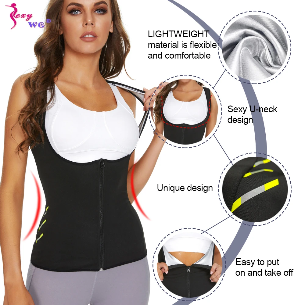 Women Slimming Sauna Shirt Body Shaper Waist Trainer Sweat Corset with Zipper Gym Fitness Tank Top Sport Vest Weight Loss SEXYWG For sports t shirt,yoga shirt,sports shirt,sports tank