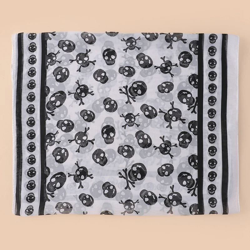 Chiffon Skull Scarf 160*50CM Geometric Printing Pattern Fashion Street Style Holiday Beach Spring Autumn Decorative Shawls New 4