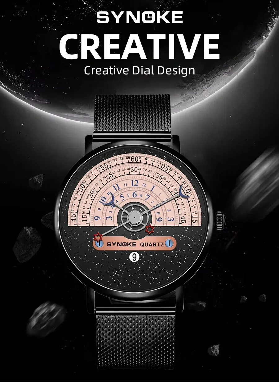 Sddf5ca67996447ae8ebeaf9352176e5cb Fashion Men Quartz Wristwatch Business New Star Moon Concept Black and White Watch Calendar Half Wheel Time Display Creative Mallzona
