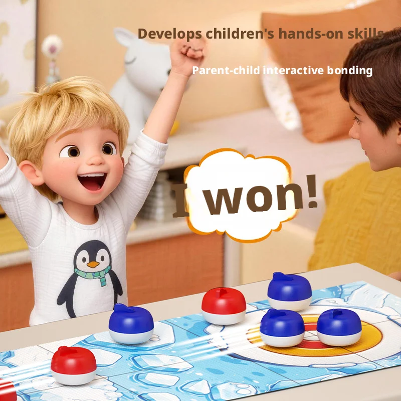 Giochi da tavolo con motivi a cartoni animati per bambini: gioco da tavolo Curling con 8-16 rulli e dischi da shuffleboard, giocattoli interattivi per divertimento in famiglia - immagine 3
