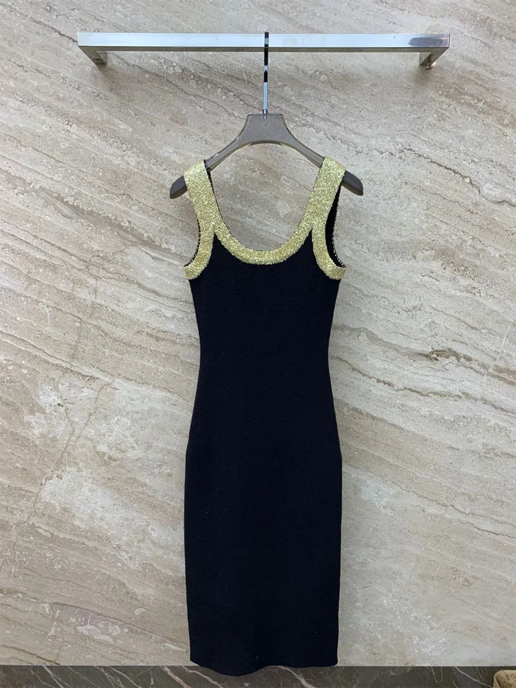 

2023 Women's dress Autumn and Winter Sleeveless backless Design Slim Dresses femme