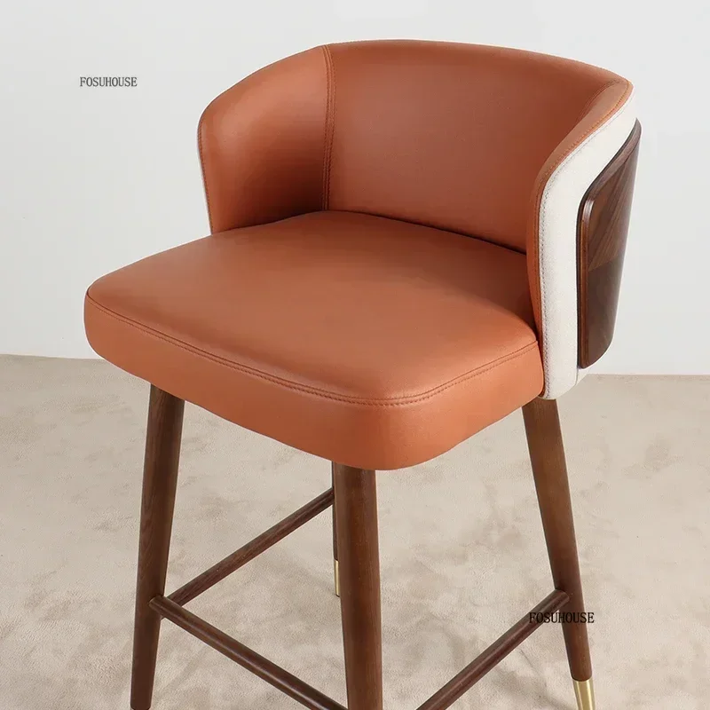 Italian Minimalist Bar Stools for Small Apartment High Kitchen Stools High-end Designer Backrest Bar Chairs Home Furniture