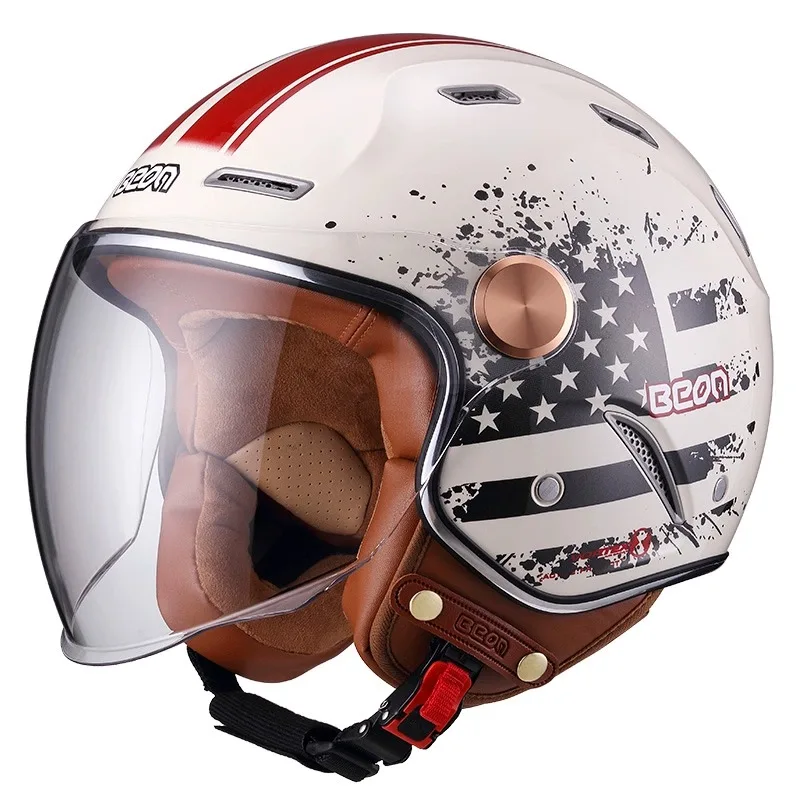 Beon B122 Casco Moto Vintage Open Face Dual Lens Retro Moto Casque Casco Capacete Caschi