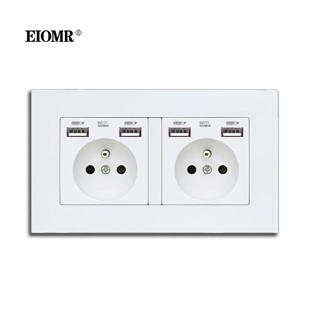 EIOMR Wall Socket with Usb Port New PC Flame Retardant Panel 16A Power Outlet EU Standard Multi-plug 146*86mm Dual Sockets | Обустройство