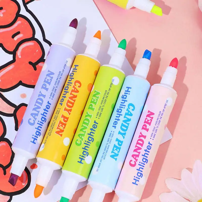 물 기반 다중 색상 하이라이터 세트, 형광 다기능 마커 펜, 듀얼 팁 포함, 6 가지 색상