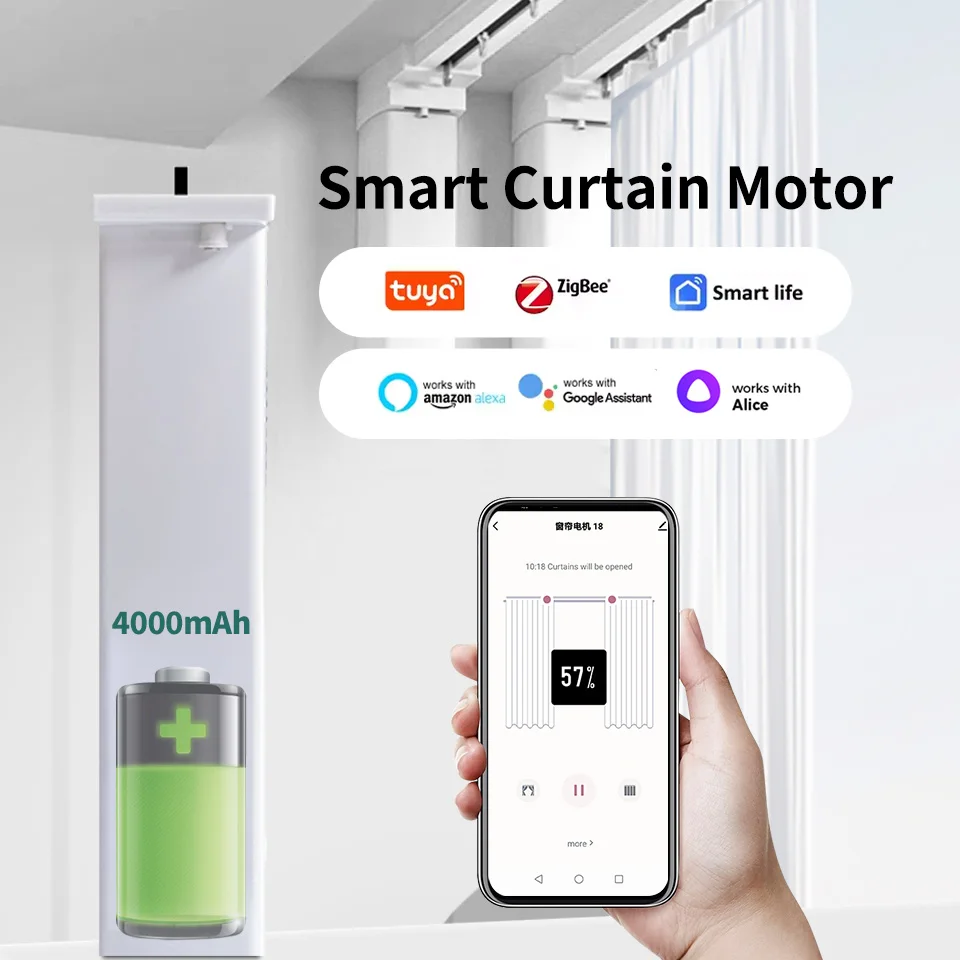 

Умный двигатель для занавесок Tuya ZigBee, USB Type C, 4000 мАч