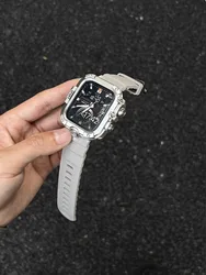 Premium Armor Metal Case with Strap and HD Glass - Waterproof Protective Cover for 46MM(S10 11) (Starlight Silver)