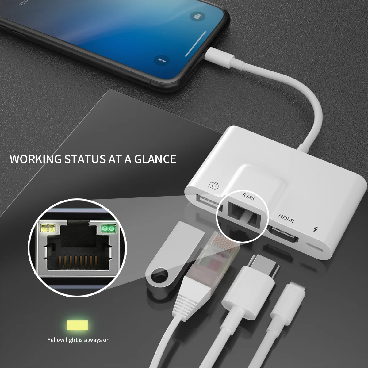 Lightning Iphone To Hdmi Adapter Digital Av 4k Tv Usb Otg Rj45