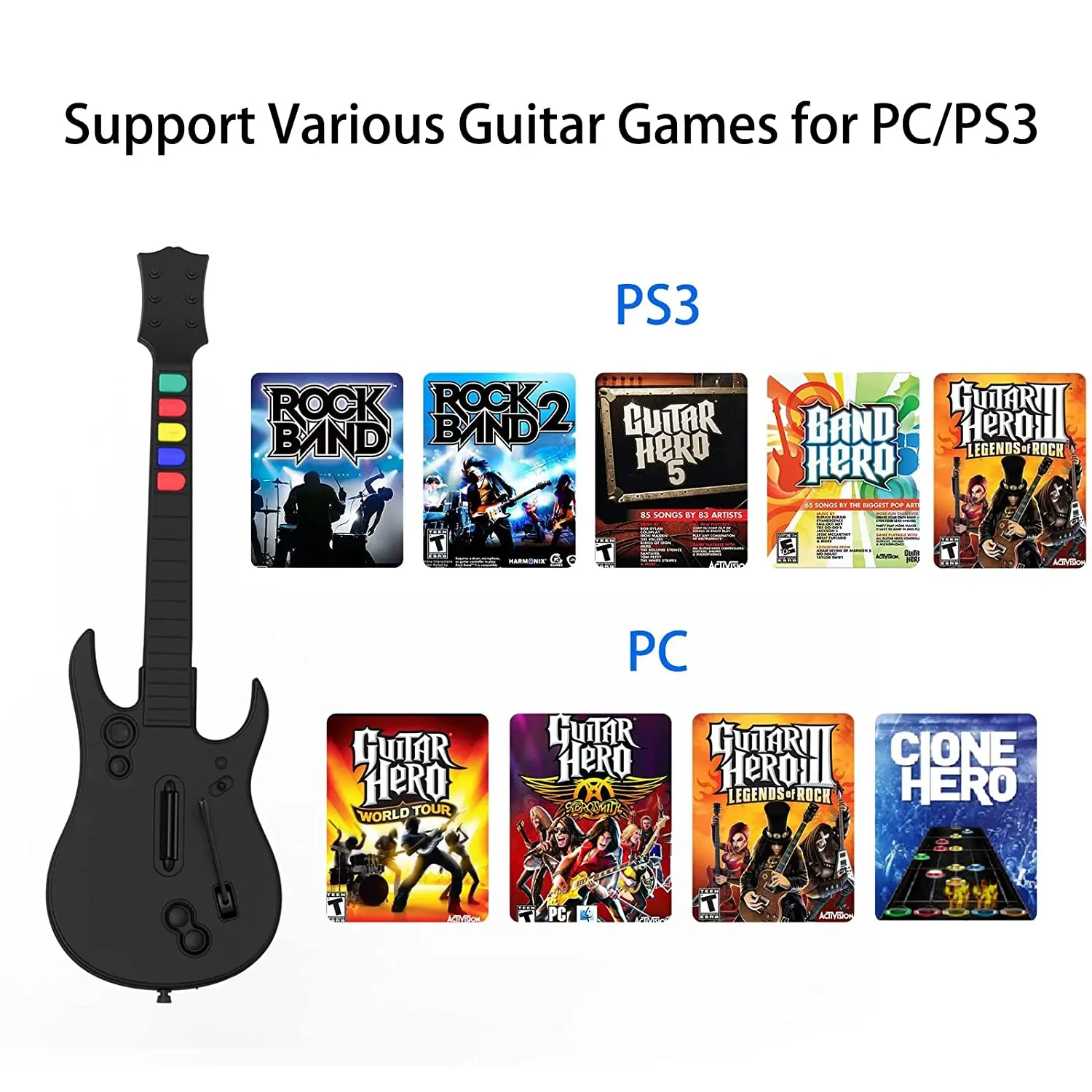 Doyo 2.4g Controlador de Herói Guitarra sem Fio para pc Ps3 Compatível com Clone Hero Rock Band Jogos Joystick Remoto Console - Image 6