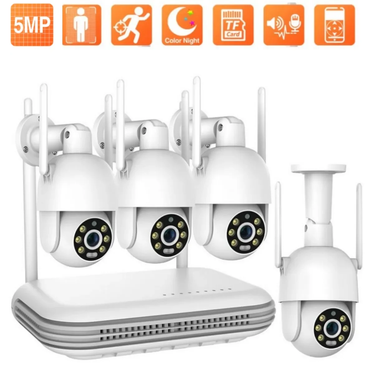 Techage UHD 5MP Wifi CCTV Camera With NVR Wireless H.265 8CH Outdoor Wifi Surveillance Cameras Smart Two-way Audio Support Onvif