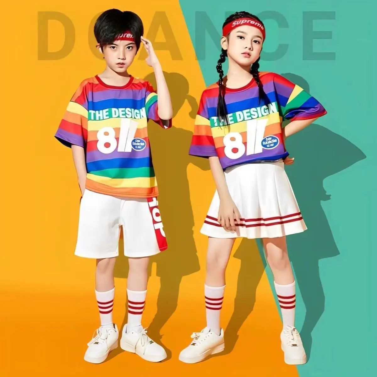 Kids Summer Hiphop Dance Performance Short Sleeve T-Shirts+Pants Suits 4-14 Years Boys Girls Fashion Streetwear Children Clothes