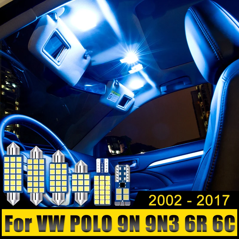 

For Volkswagen VW POLO 9N 9N3 6R 6C 2002-2012 2013 2014 2015 2016 2017 8PCS Car Reading Lights Vanity Mirror Lamps Trunk Bulbs
