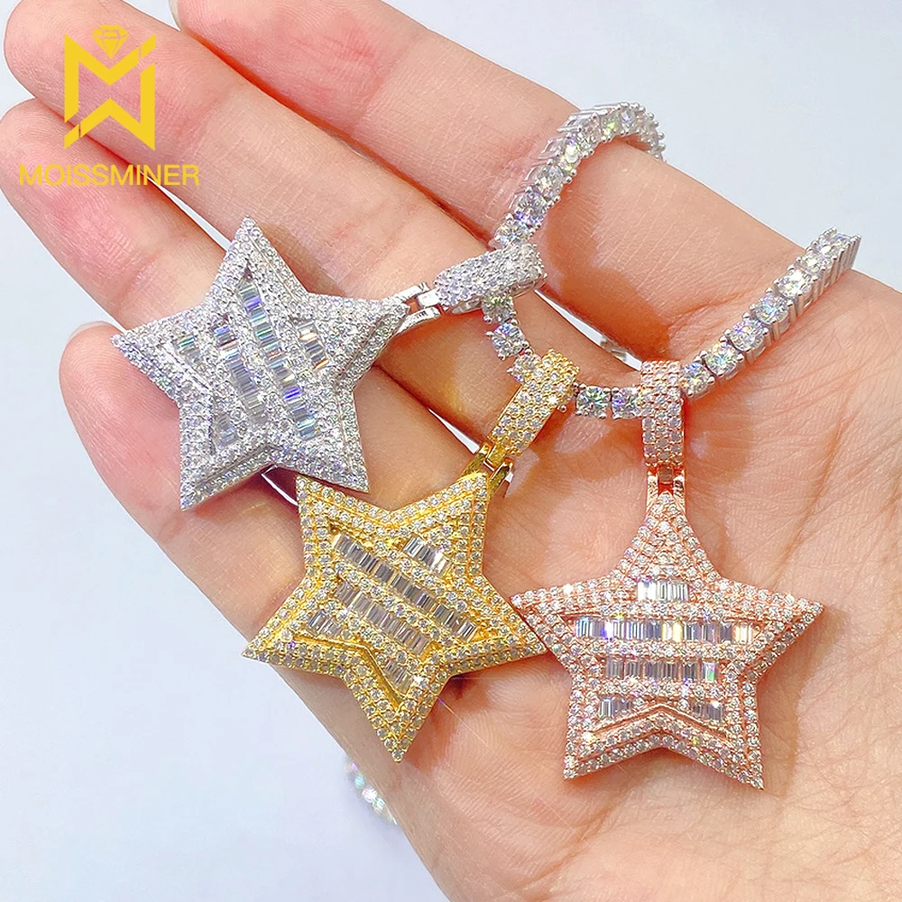 S925 Silver Star Moissanite Pendant Necklaces For Men Real Diamond Necklace Women Jewelry Pass Tester With GRA