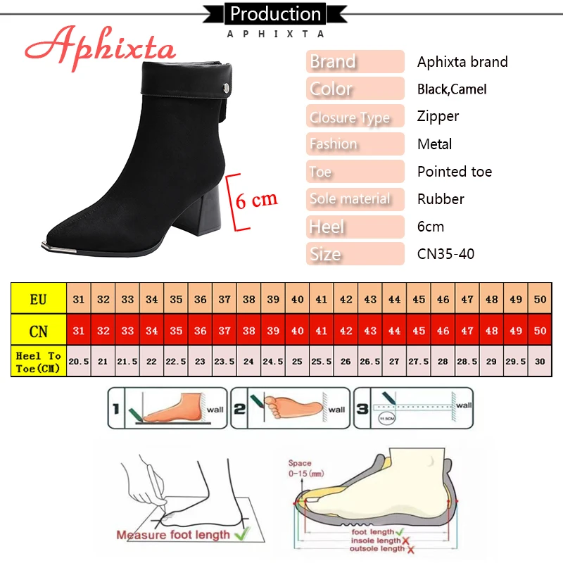 Aphixta Bazk Zipper Metal Dec Women Modern Boots 6.5cm High Heels Sexy Ankle Boots Elegant Pointed Toe Winter Woman Shoes
