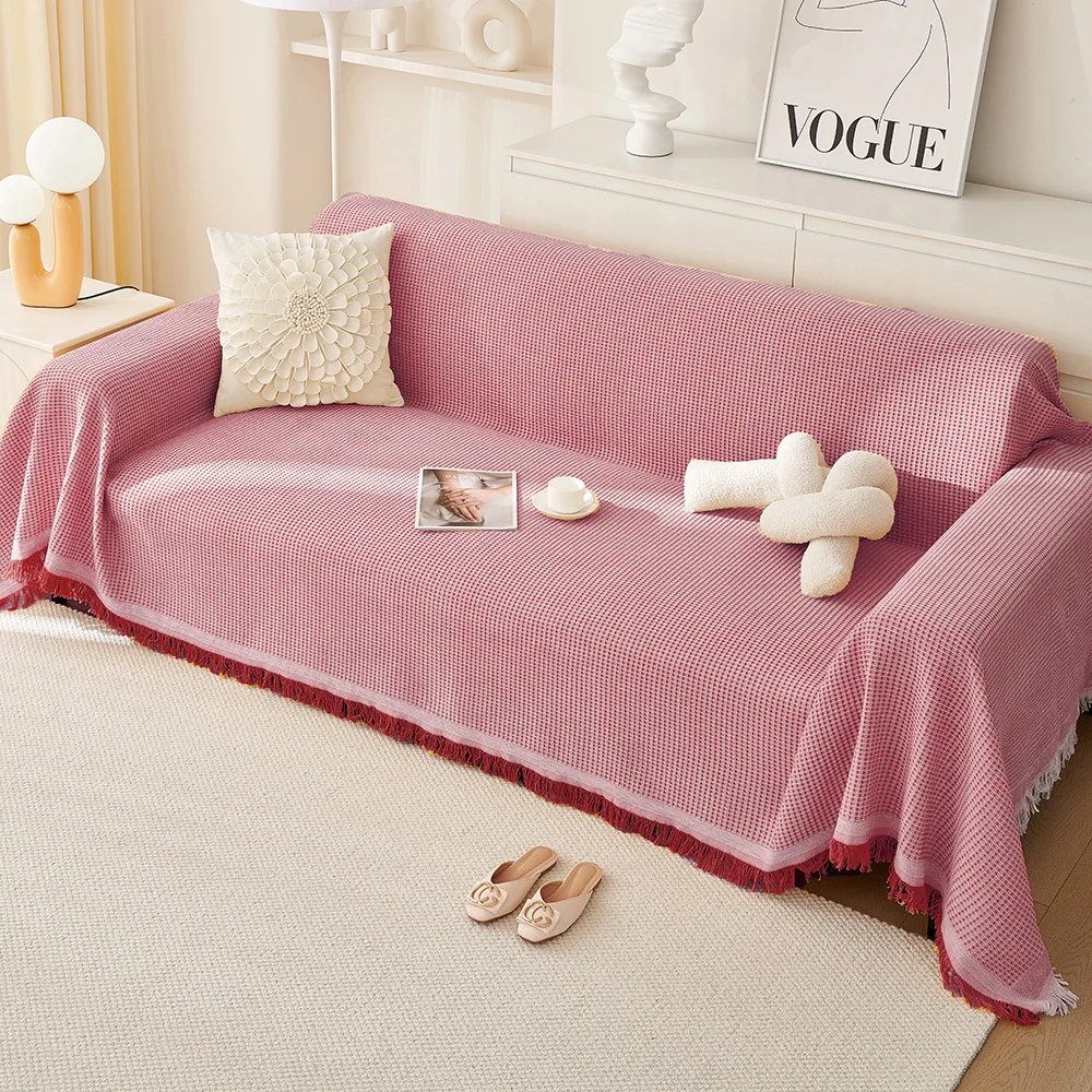 Woven Cotton Sofa Cover Blanket Solid Color Non-slip Sofa Towel for Living Room Furniture Decor Tapestry Couch Cover With Tassel 5