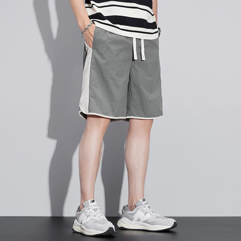 2024 Summer New Men's Contrast Color Patchwork Elastic Drawstring Fashion Loose Sagging Sensation Sweatpants Casual Shorts