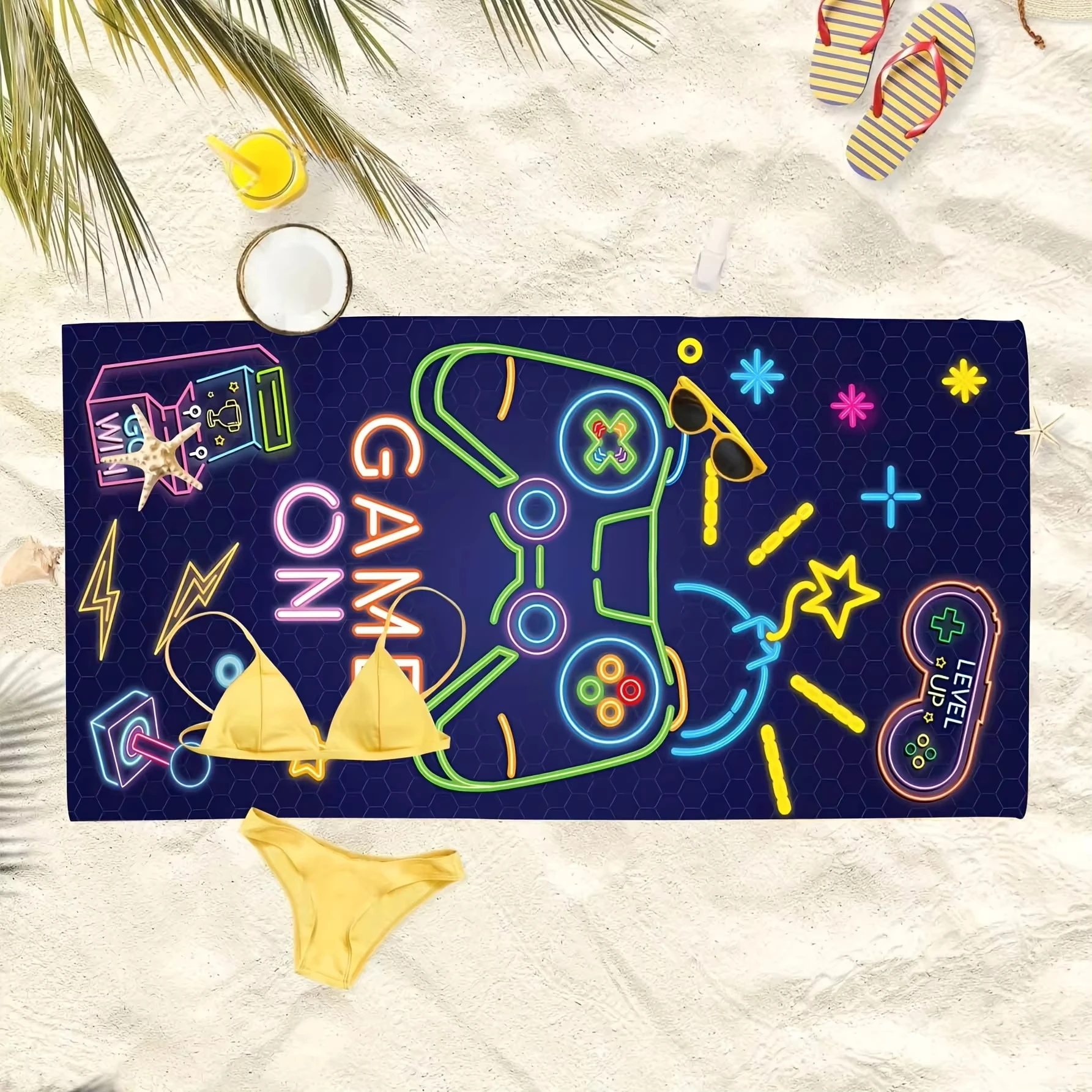 1pc Quick Drying Microfiber Game Console Beach Towel - Soft, Absorbent, Lightweight, Sun Protection - Perfect Summer Accessory 5