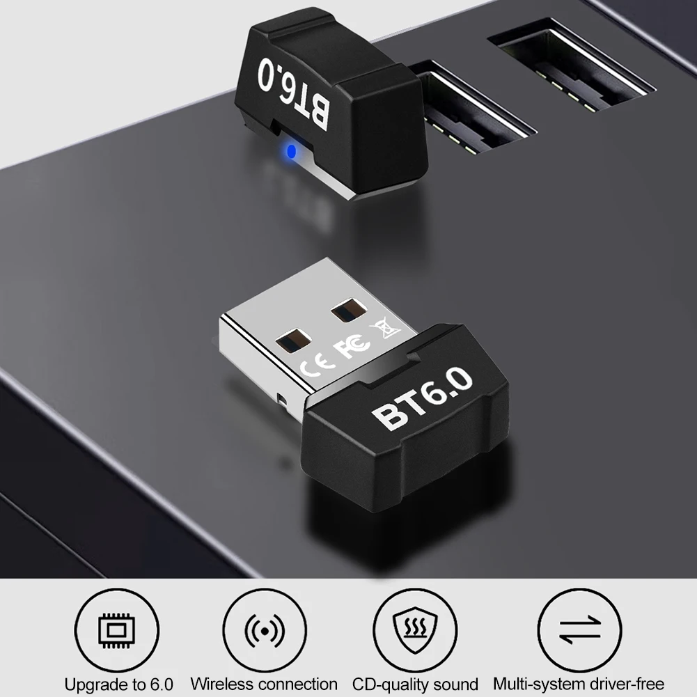 BT 6.0 어댑터 무선 BT 송수신기 플러그 앤 플레이 무선 동글 (PC 마우스, 키보드, 헤드폰, 스피커용)